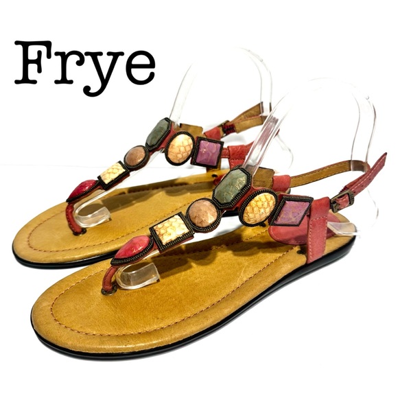 Frye Shoes - Frye Dani Multicolor Jeweled T Strap Sandals Size 7 1/2